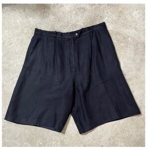 Talbots Linen Shorts Women's Size 12 Black Walking Bermuda Zip Fly Travel Pocket